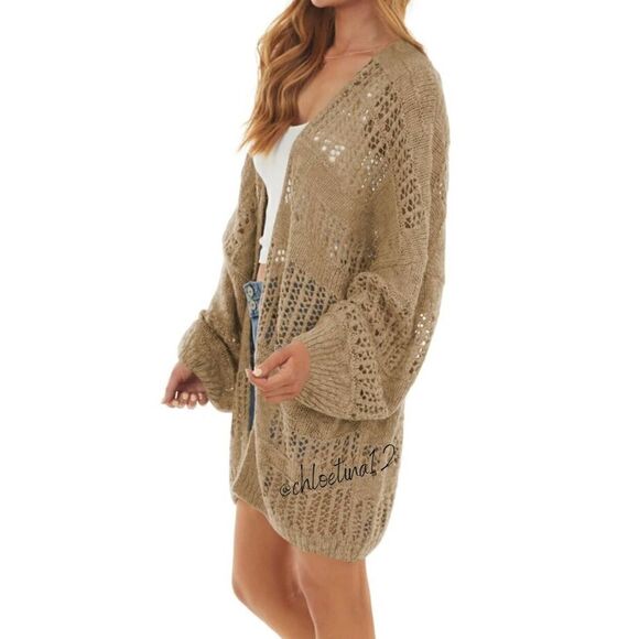 New Long Sleeves Oversized Hollow Out Cardigan Sweater - Picture 2 of 11